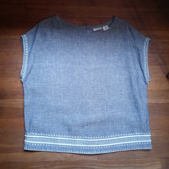 SIGRID OLSEN short sleeve button back linen top (M) - Picture 4 of 14